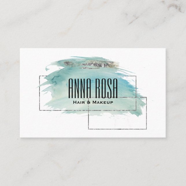 *~* Silver Turquoise Watercolor Geometric Girly Business Card (Front)