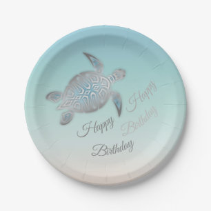Silver Turtle Happy Birthday Paper Plate