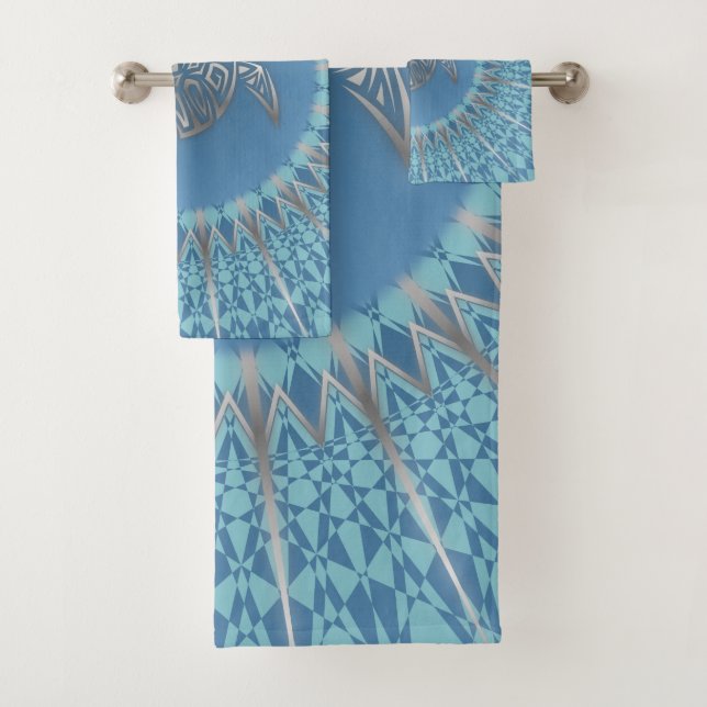 "Silver Turtle Radiance" | Tropical Mandala Bath Towel Set (Insitu)