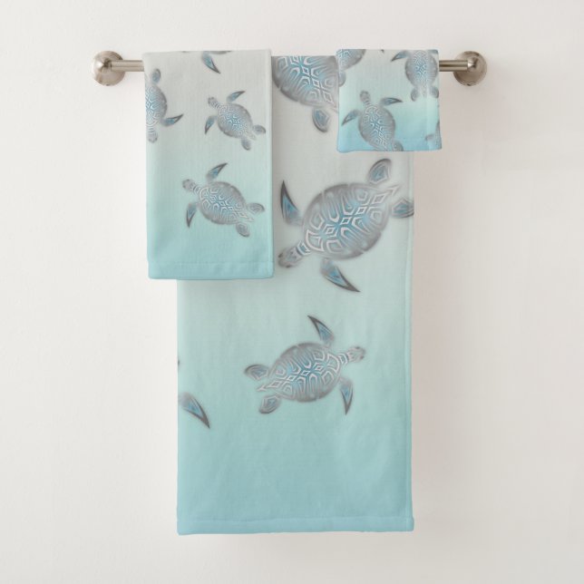 Silver Turtles Beach Style Maritime Coastal Bath Towel Set (Insitu)