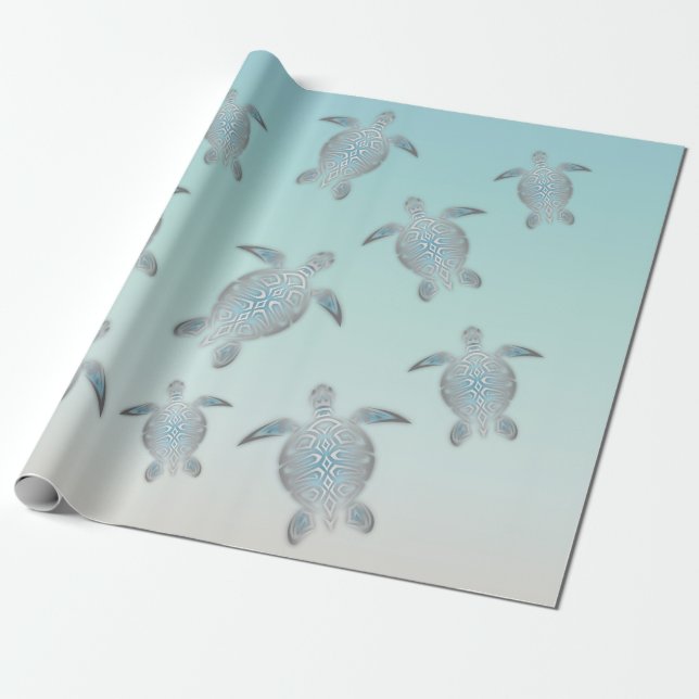 Silver Turtles Beach Style Wrapping Paper (Unrolled)
