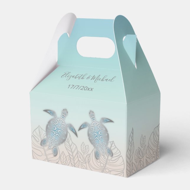 Silver Turtles Beach Wedding Custom Thank You   Favor Box (Front Side)