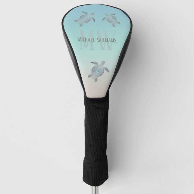 Silver Turtles Initials Your Name  Coastal Golf Head Cover (Front)
