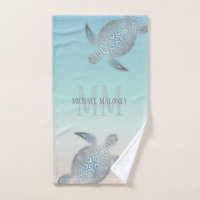 Silver Turtles Initials Your Name Turquoise Beige 