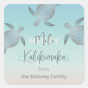 Silver Turtles Mele Kalikikmaka Coastal Square Sticker