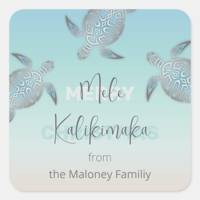 Silver Turtles | Mele Kalikikmaka | Personalized Square Sticker (Front)