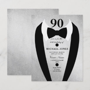 Silver Tuxedo Mens 90e anniversaire Invitation de