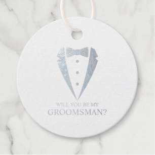 Silver Tuxedo Suit Personalized Groomsman Proposal Favour Tags