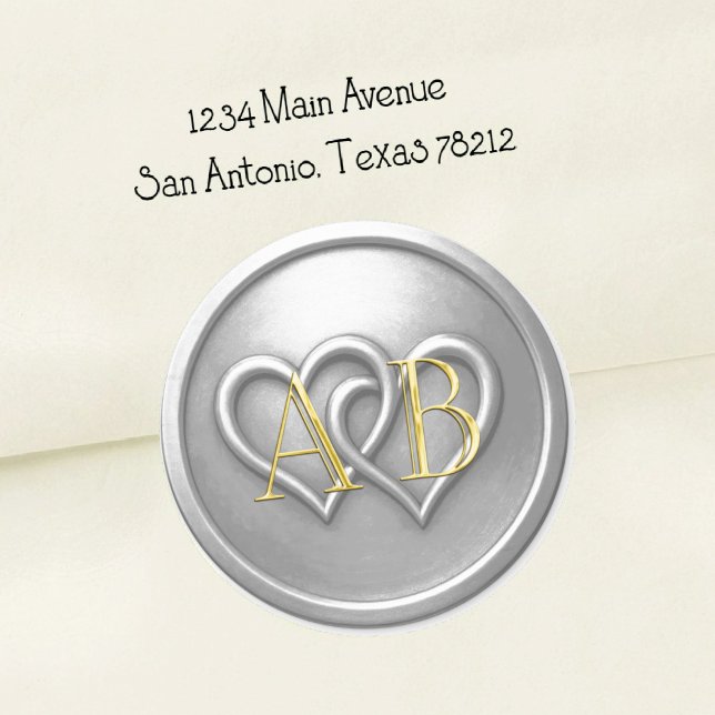 Silver Two Hearts Intertwined Monogram Wedding Classic Round Sticker (Creator Uploaded)
