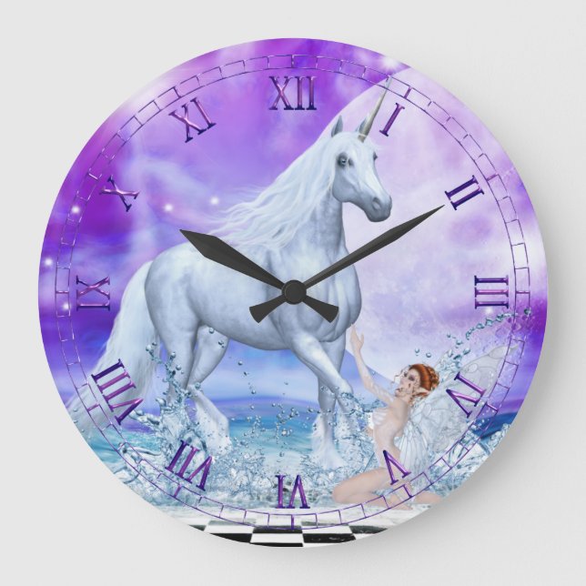 Silver Unicorn and Water Nymph Wall Clock (Front)