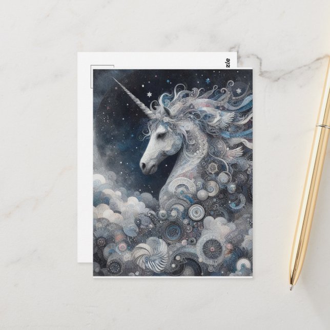 Silver Unicorn Collage  Postcard (Front/Back In Situ)