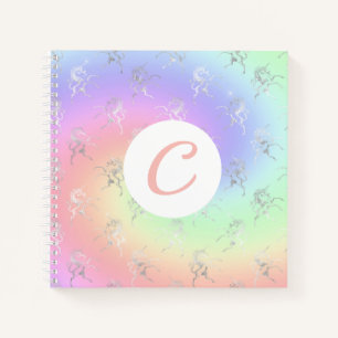 Silver Unicorn Pastel Ombre Initial Sketchbook Notebook