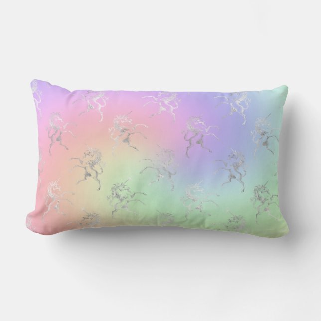Silver Unicorn Pastel Ombre Lumbar Pillow (Front)