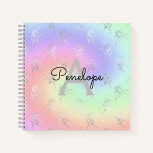 Silver Unicorn Pastel Ombre Monogram Sketchbook Notebook