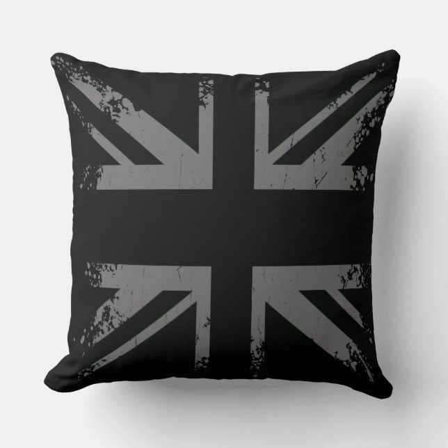 Silver Union Jack Grunge Flag Throw Pillow (Front)