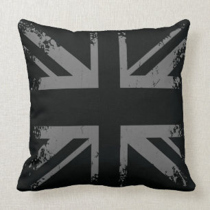 Silver Union Jack Grunge Flag Throw Pillow