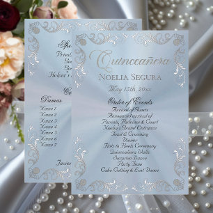 Silver Vintage Border Quinceanera - Pastel Blue Program