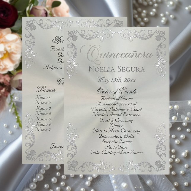 Silver Vintage Border Quinceanera - Pastel Green Program (Creator Uploaded)