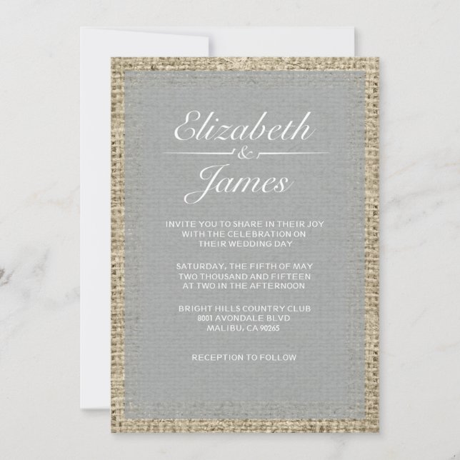 Silver Vintage Burlap Wedding Invitations (Front)