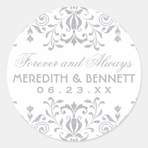 Silver Vintage Glamour Monogram Wedding Classic Round Sticker