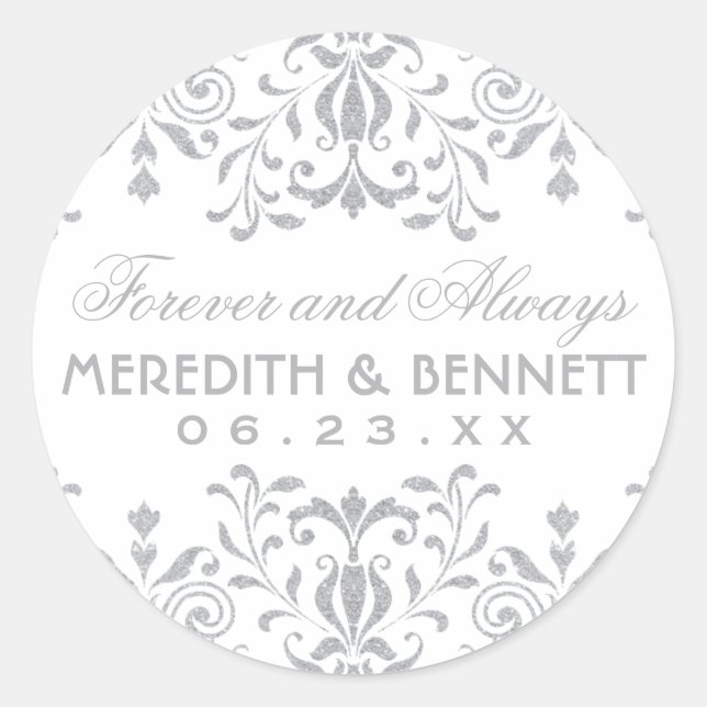 Silver Vintage Glamour Wedding Monogram Classic Round Sticker (Front)