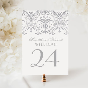 Silver Vintage Glamour Wedding Table Number