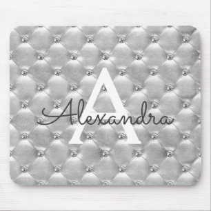 Silver Vintage Pink Monogram Name Mousepad