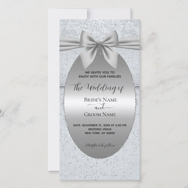 Silver Vintage with Bow Wedding Invitation (Front)