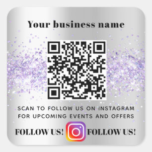 Silver violet business QR code Instagram Square Sticker