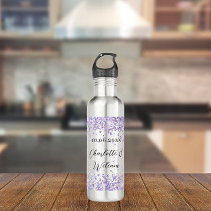 Silver violet glitter elegant wedding 710 ml water bottle
