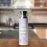 Silver violet glitter elegant wedding water bottle<br><div class="desc">Faux silver looking background decorated with vilolet,  lavender coloured and faux glitter sparkles. Personalize and add your names and a date. Black coloured letters.</div>