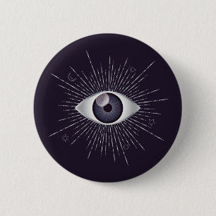 Silver & Violet Mystic Evil Eye Nazar Mati 2 Inch Round Button