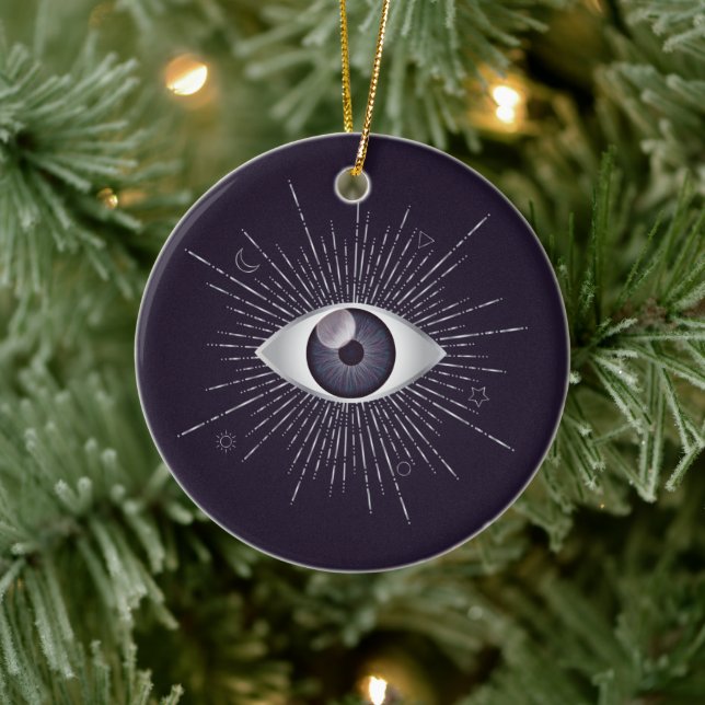 Silver & Violet Mystic Evil Eye Nazar Mati Ceramic Ornament (Tree)