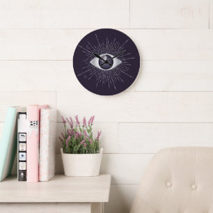 Silver & Violet Mystic Evil Eye Nazar Mati Large Clock