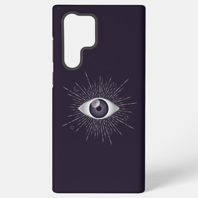 Silver & Violet Mystic Evil Eye Nazar Mati Samsung Galaxy S22 Ultra Case (Back)