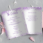 Silver violet purple wedding program details<br><div class="desc">A modern,  elegant wedding details/program/timeline.  A faux silver looking background,  decorated with violet,  lavender coloured faux glitter. Personalize and add your names and wedding details. Violet coloured letters. 

Text on both sides.</div>