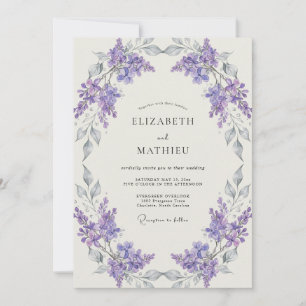Silver Violet Wreath Wedding Invitation