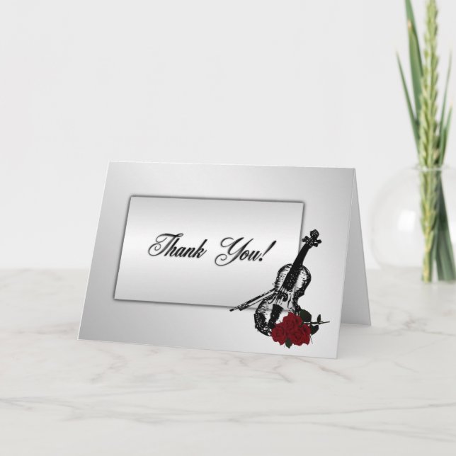 Silver Violin Thank You Card Blank Inside (Front)