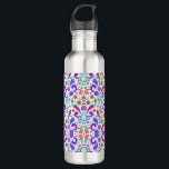 Silver water bottle with a vibrant<br><div class="desc">Silver water bottle with a vibrant,  colorful floral pattern. The design features paisley and flower motifs in blue,  pink,  and yellow,  creating a lively,  cheerful tone.</div>