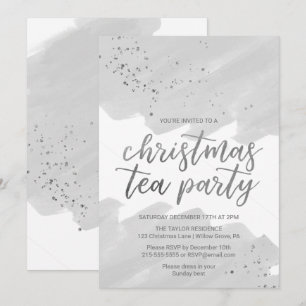 Silver Watercolor Christmas Tea Party Invitation