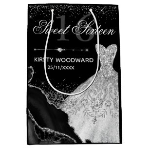 Silver Watercolor Dress & Glam Edge Sweet 16 Medium Gift Bag