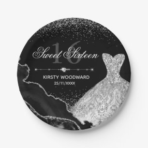 Silver Watercolor Dress & Glam Edge Sweet 16 Paper Plate