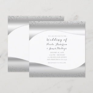 Silver Wave Sparkle Glitter Luxury Glam Wedding Invitation