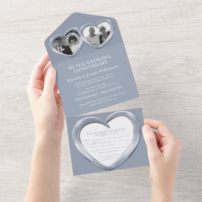 Silver wedding anniversary 25 years party event all in one invitation (Tearaway)
