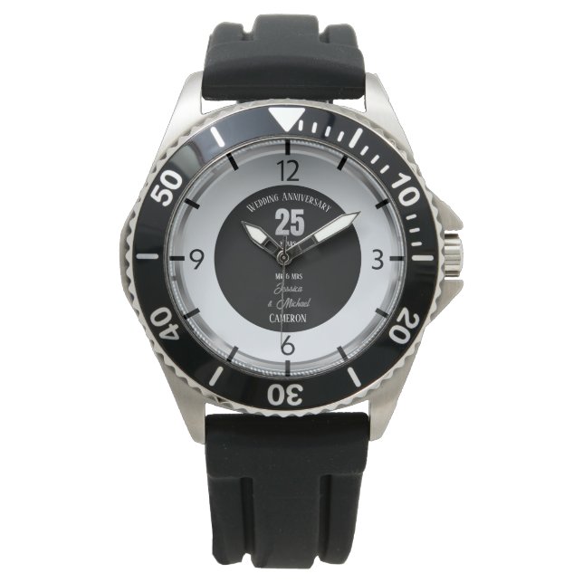 Silver Wedding Anniversary 25 Years Personalized Watch (Front)