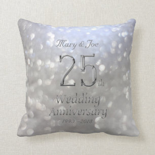 Silver Wedding Anniversary 25th Anniversary Bokeh Throw Pillow