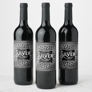 Silver Wedding Anniversary 25th Art Deco Glitter Wine Label