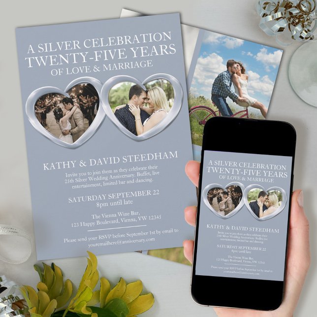 Silver wedding anniversary 25th party 6 photos invitation (Creator Uploaded)