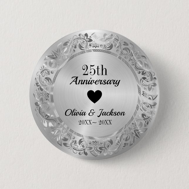Silver Wedding Anniversary 2 Inch Round Button (Front)