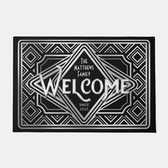 Silver Wedding Anniversary Art Deco Glitter 25th Doormat (Front)